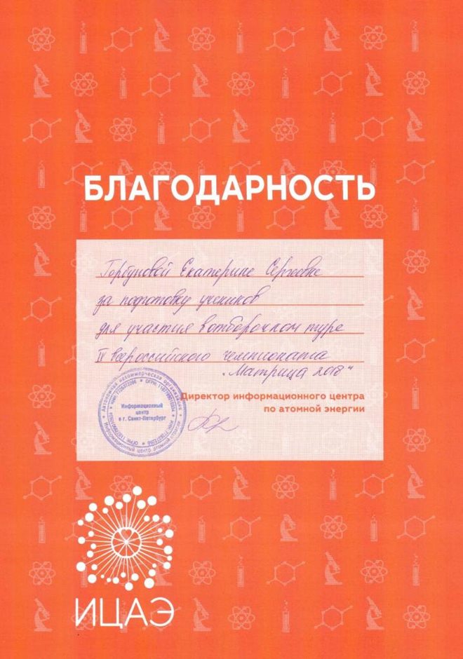 2018-2019 Горбунова Е.С. (подготовка учеников)